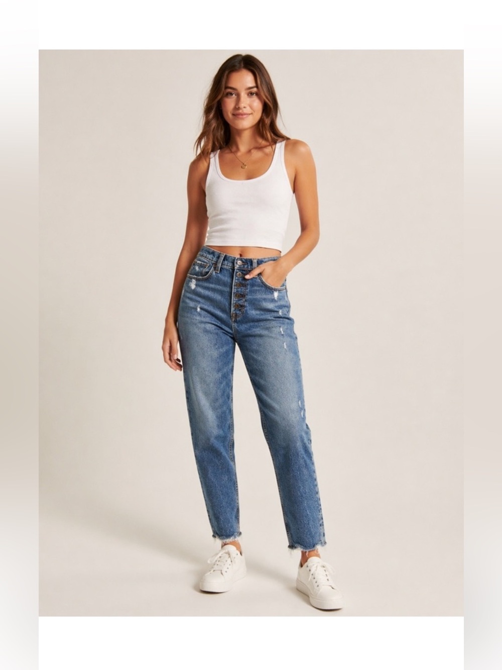 Abercrombie & Fitch The Mom High Rise Button Fly Distressed Denim Jeans size 4